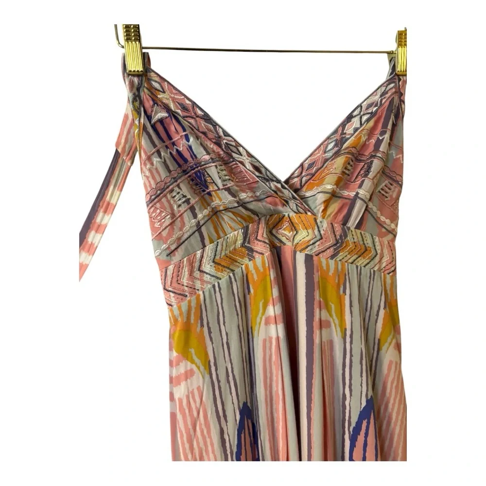 Multicolor Patterned Women's Lined Halter Maxi Dress Size Small 💯% Rayon - Picture 8 of 14